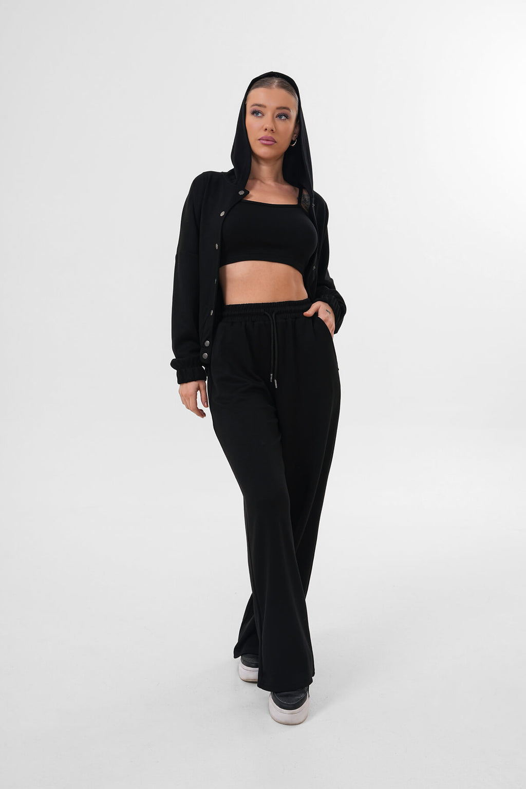Renk: Siyah | Çıtçıtlı Kapüşonlu Ceket Sweat