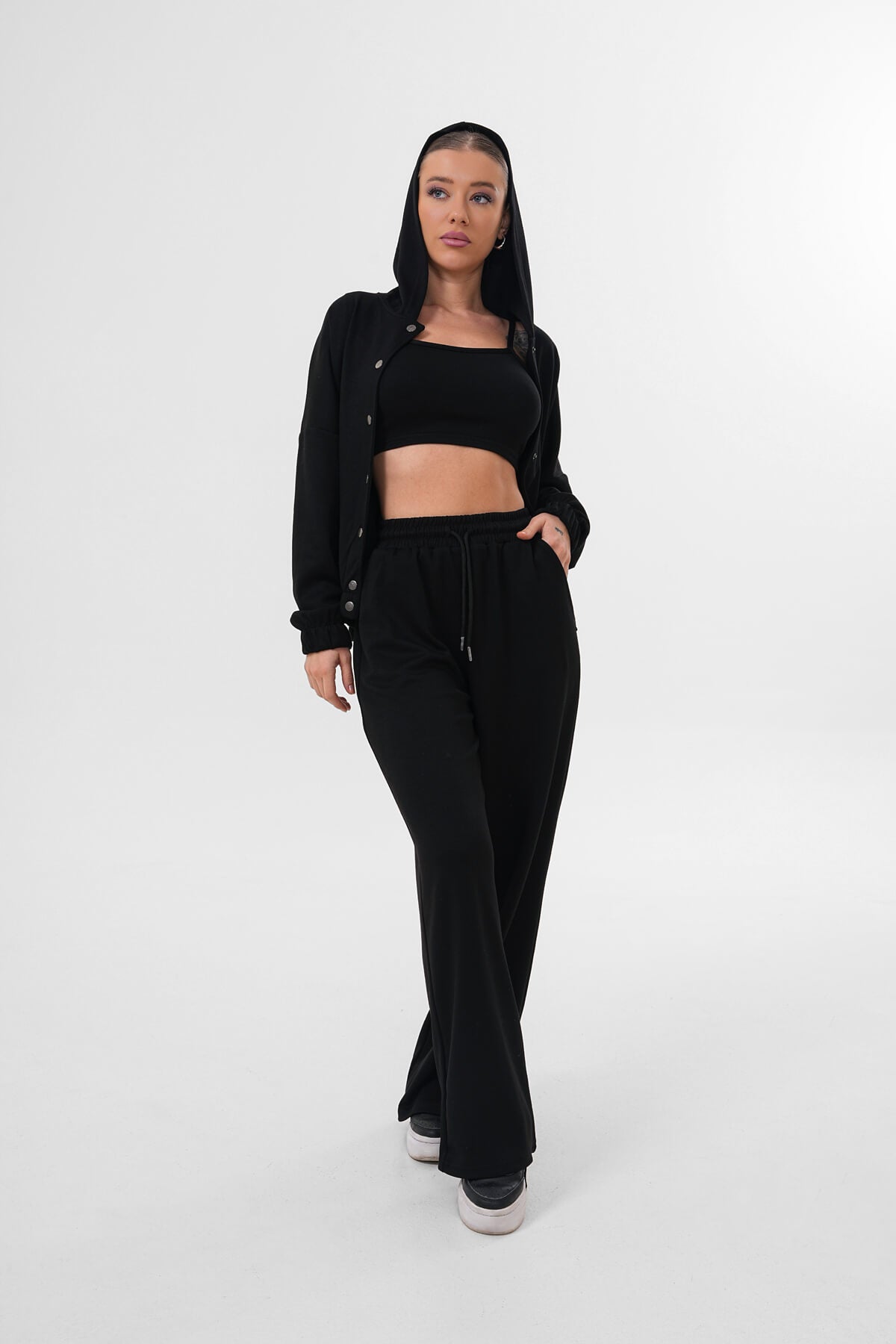 Renk: Siyah | Çıtçıtlı Kapüşonlu Ceket Sweat