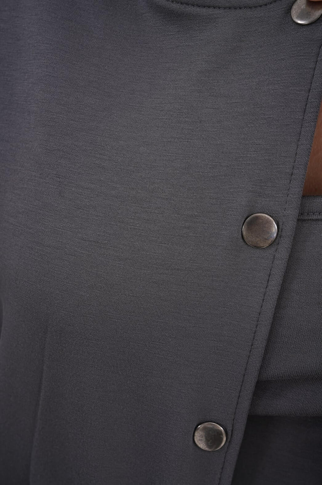 Renk: Füme | Çıtçıtlı Kapüşonlu Ceket Sweat