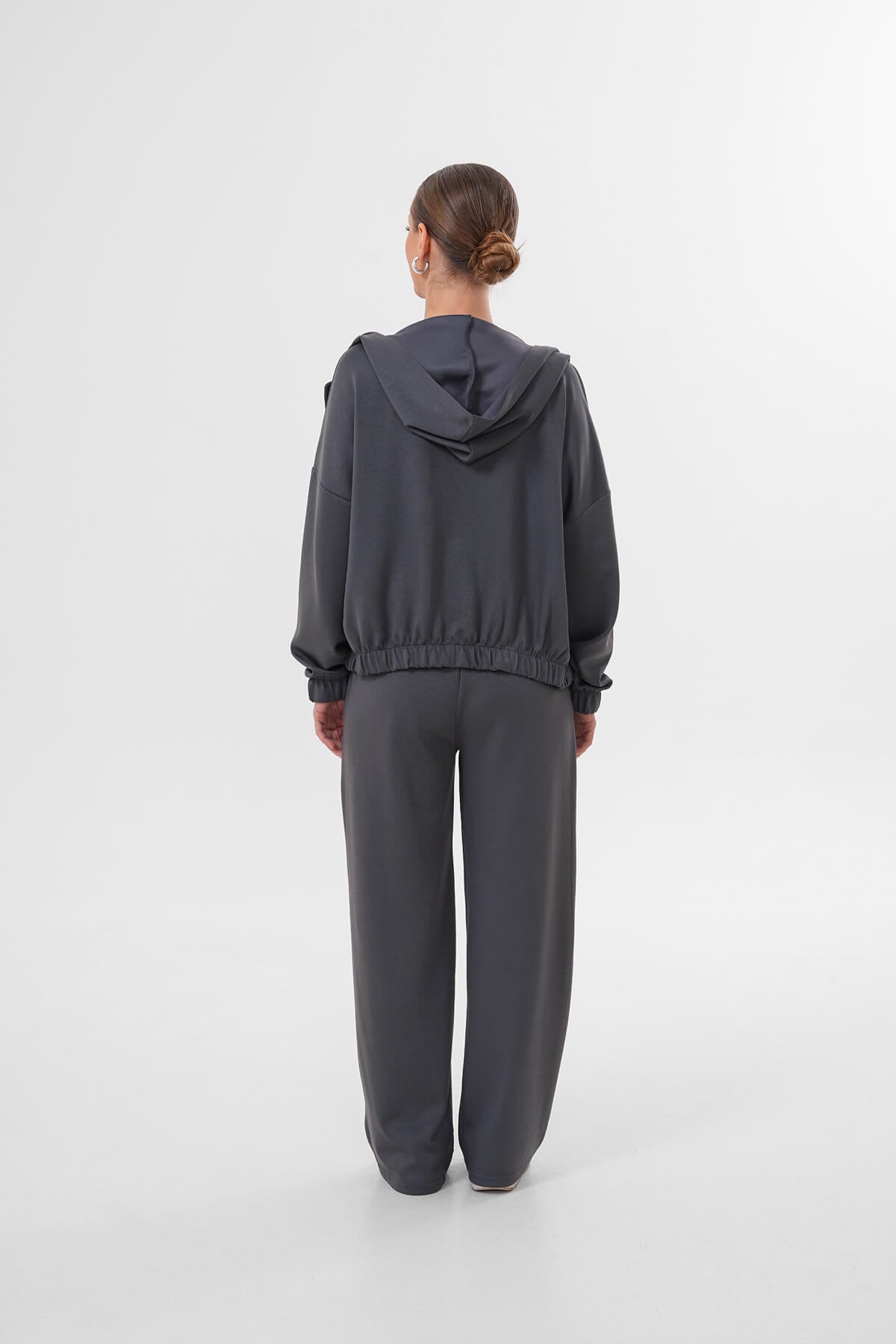 Renk: Füme | Çıtçıtlı Kapüşonlu Ceket Sweat