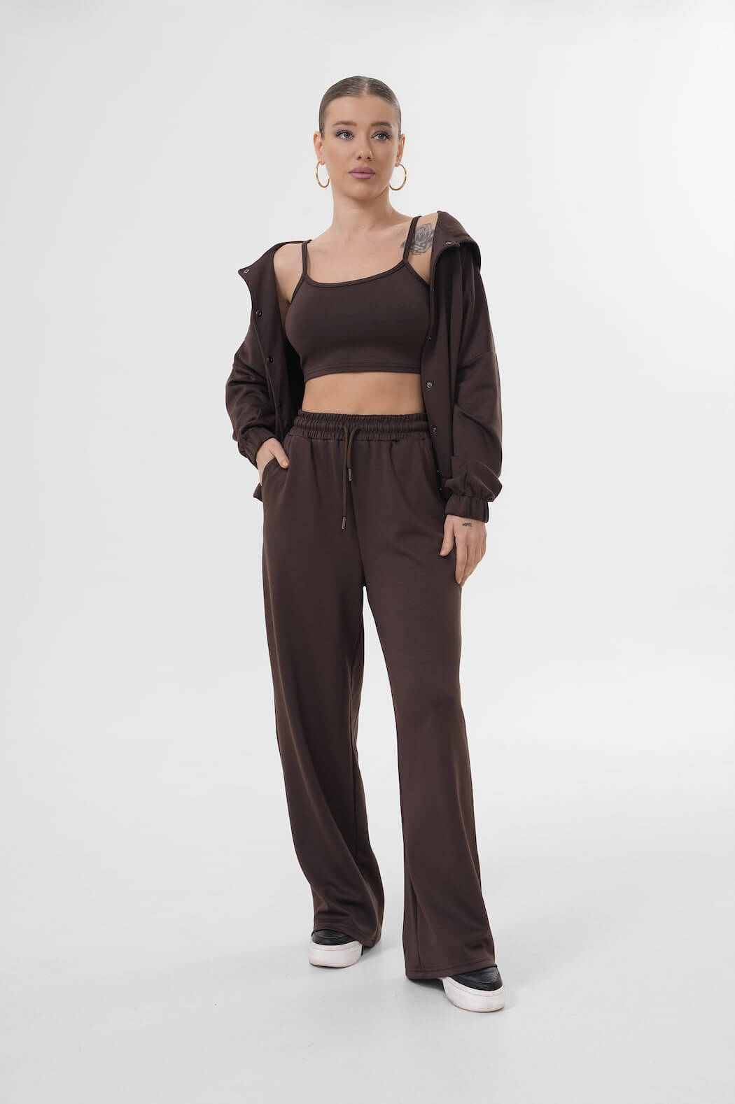 Renk: Kahverengi | Çıtçıtlı Kapüşonlu Ceket Sweat