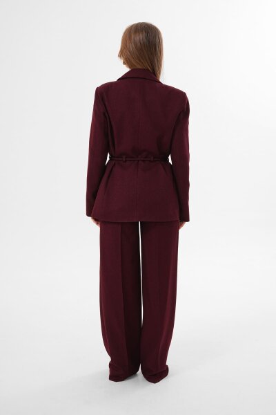 Renk: Bordo | Kuşaklı Vatkalı Blazer Ceket
