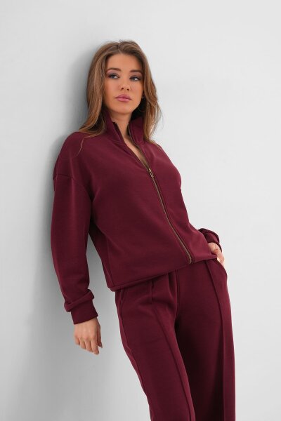 Renk: Bordo | Dik Yaka Sweatshirt