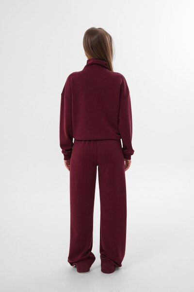 Renk: Bordo | Dik Yaka Sweatshirt