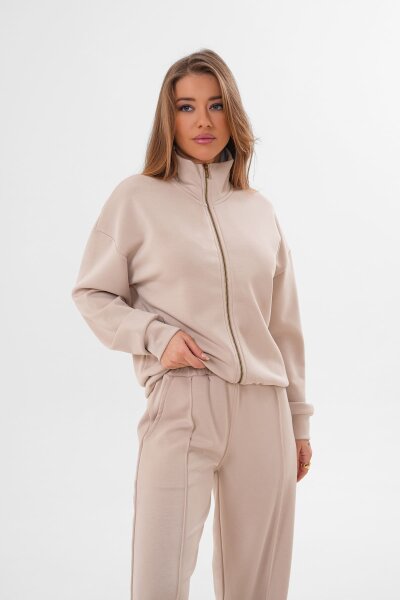 Renk: Bej | Dik Yaka Sweatshirt