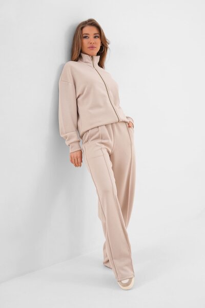 Renk: Bej | Dik Yaka Sweatshirt