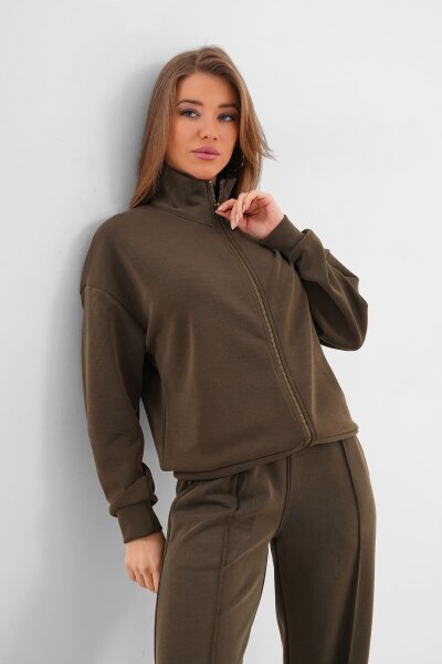 Renk: Haki | Dik Yaka Sweatshirt