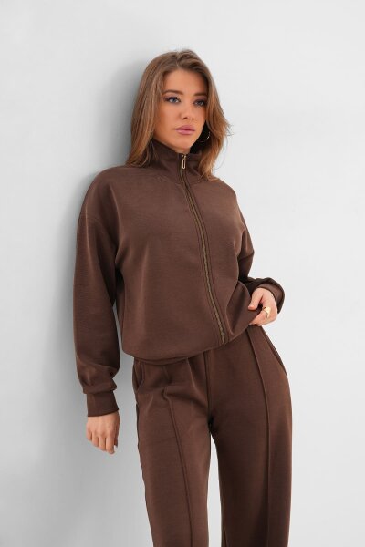 Renk: Kahvrengi | Dik Yaka Sweatshirt