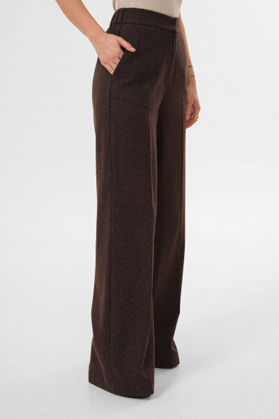 Renk: Kahverengi | Arka Lastikli Tüvit Keten Pantolon