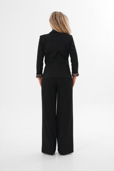 Renk: Siyah | Leopar Astarlı Blazer Ceket