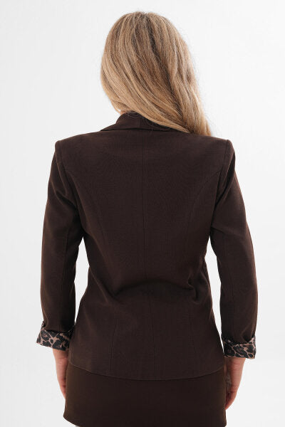 Renk: Kahverengi | Leopar Astarlı Blazer Ceket