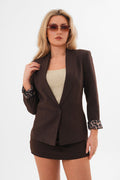 Renk: Kahverengi | Leopar Astarlı Blazer Ceket
