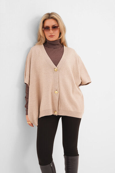 Renk: Bej | Oversize Triko Hırka