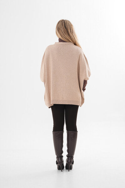 Renk: Bej | Oversize Triko Hırka