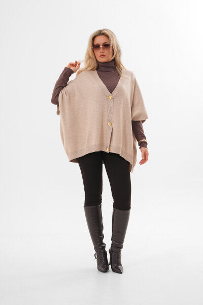 Renk: Bej | Oversize Triko Hırka