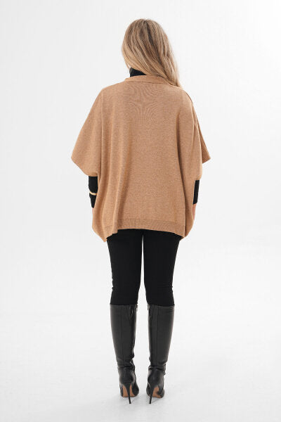 Renk: Vizon | Oversize Triko Hırka