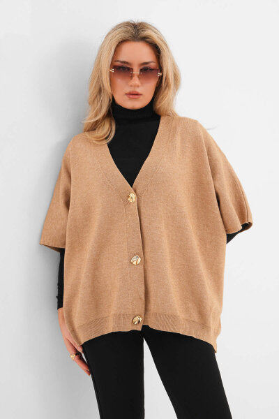Renk: Vizon | Oversize Triko Hırka