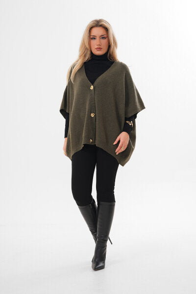Renk: Haki | Oversize Triko Hırka