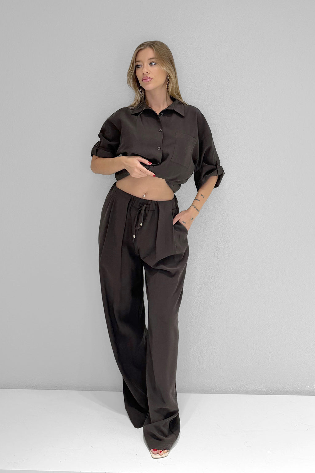 M2106 Bağcıklı Pantolon Kahverengi