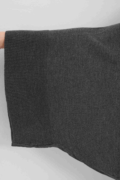 Renk: Füme | Oversize Yarasa Kol İnce Triko Bluz