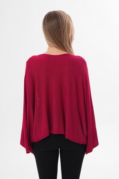 Renk: Bordo | Oversize Yarasa Kol İnce Triko Bluz