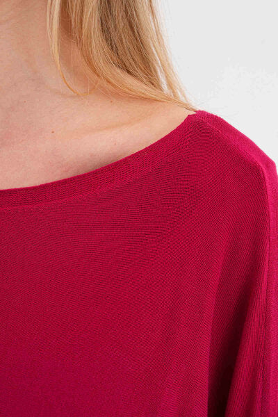 Renk: Bordo | Oversize Yarasa Kol İnce Triko Bluz