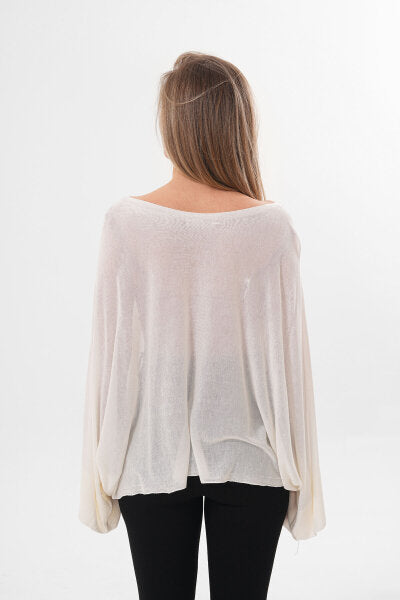 Renk: Taş | Oversize Yarasa Kol İnce Triko Bluz
