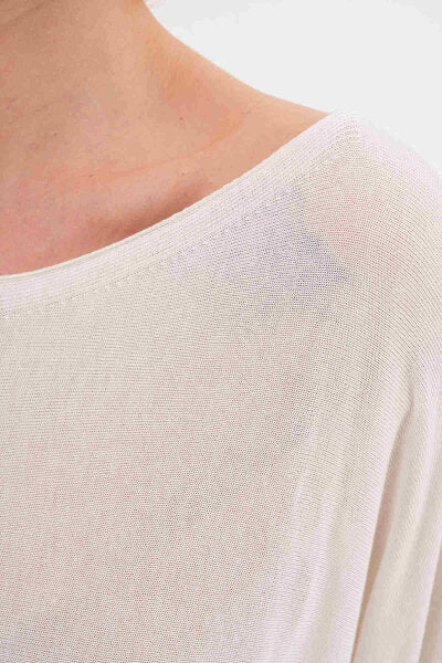 Renk: Taş | Oversize Yarasa Kol İnce Triko Bluz
