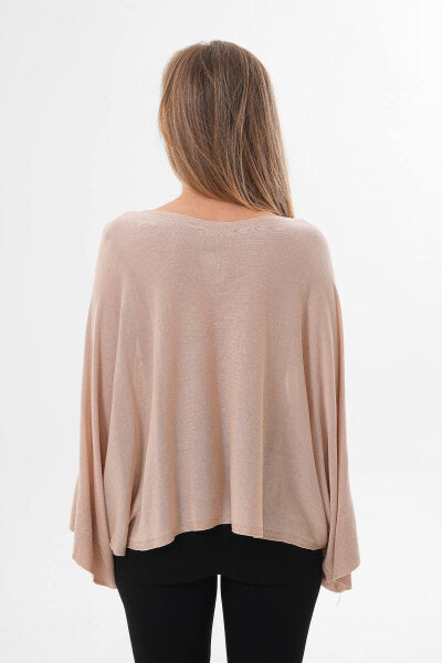 Renk: Krem | Oversize Yarasa Kol İnce Triko Bluz