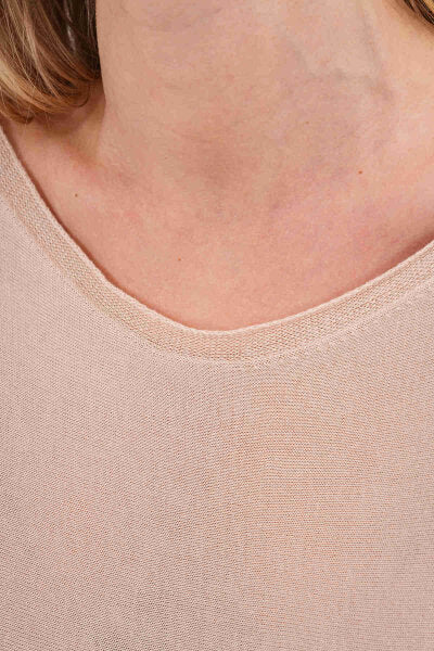 Renk: Krem | Oversize Yarasa Kol İnce Triko Bluz