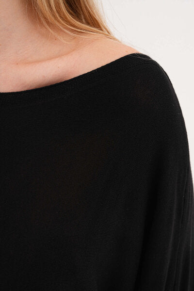 Renk: Siyah | Oversize Yarasa Kol İnce Triko Bluz