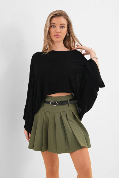 Renk: Siyah | Oversize Yarasa Kol İnce Triko Bluz