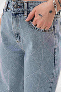 Renk: Mavi | Taş Detaylı Denim Pantolon