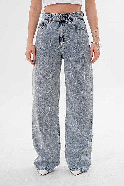 Renk: Mavi | Taş Detaylı Denim Pantolon