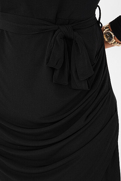 Renk: Siyah | Drape Detaylı Midi Elbise