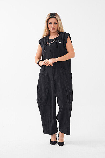 Renk: Siyah | Oversize Kolsuz Tulum