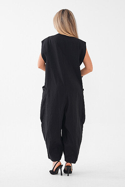 Renk: Siyah | Oversize Kolsuz Tulum