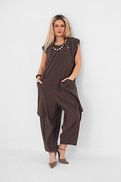 Renk: Kahverengi | Oversize Kolsuz Tulum