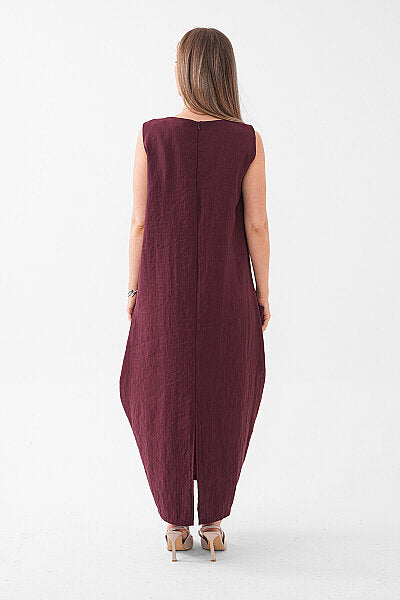 Renk: Bordo | Oversize Cepli Midi Elbise