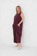 Renk: Bordo | Oversize Cepli Midi Elbise
