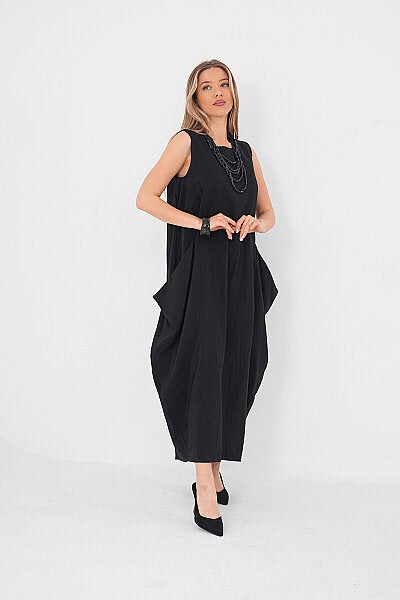 Renk: Siyah | Oversize Cepli Midi Elbise