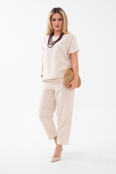 Renk: Bej | Keten Basic Bluz
