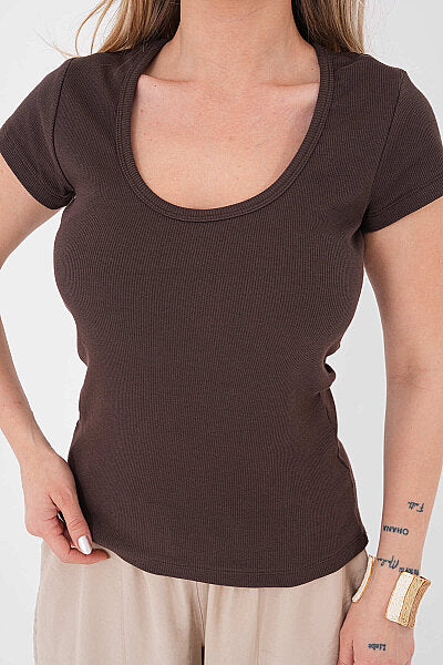 Renk: Kahverengi | Slim Fit T-Shirt