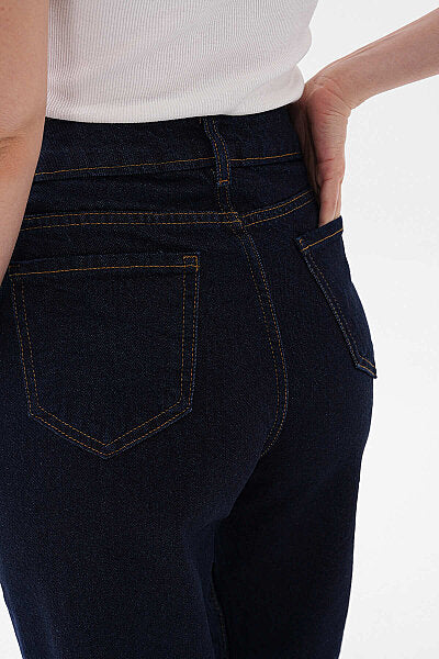 Renk: Mavi | Düz Paça Denim Pantolon