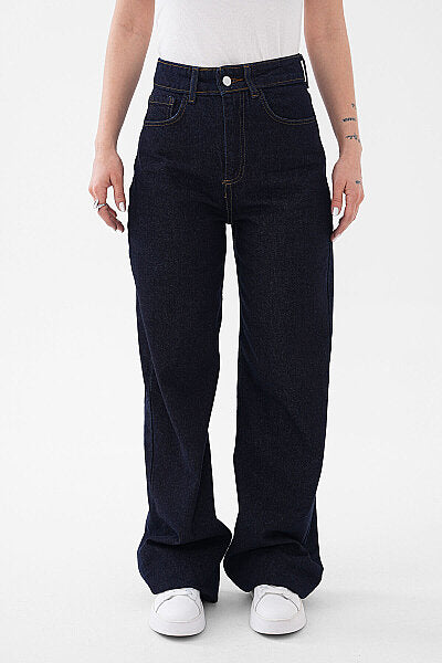 Renk: Mavi | Düz Paça Denim Pantolon