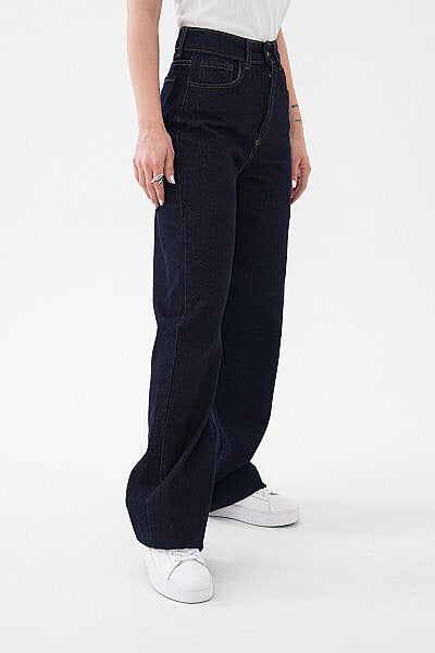 Renk: Mavi | Düz Paça Denim Pantolon