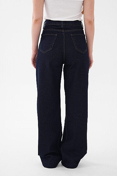 Renk: Mavi | Düz Paça Denim Pantolon