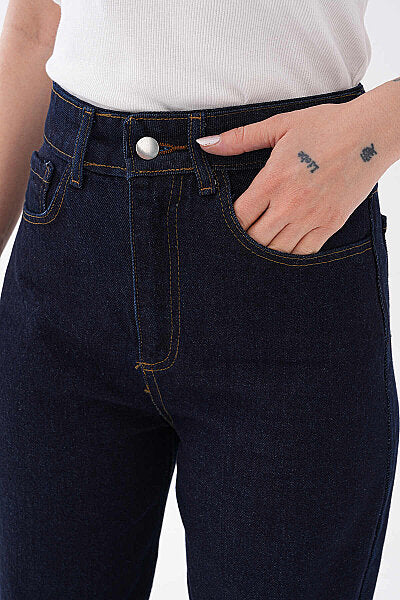 Renk: Mavi | Düz Paça Denim Pantolon