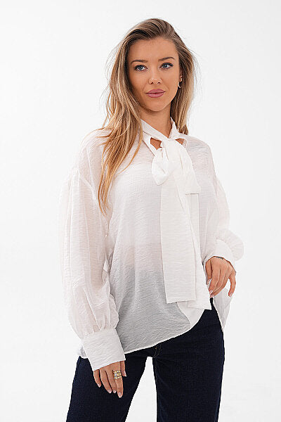 Renk: Bej | Yaka Bağlamalı Oversize Bluz