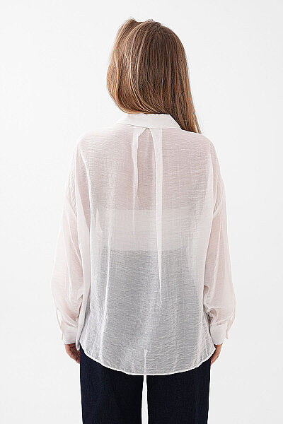 Renk: Beyaz | Taşlı Oversize Gömlek